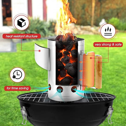 HaSteeL Charcoal Chimney, 10.6x6.7 Inch Heavy Duty BBQ Chimney Starter for Outdoor Grilling Barbecue Camping, Quick Rapid Fir Briquette Coal, Heat Resistant Wooden Handle & Screwdriver
