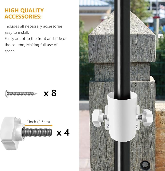 Stainless Steel Umbrella Deck Mount, Heavy Duty Patio Umbrella Holder, (Fits Umbrellas up to 2"), Patio Umbrella Base,(1 Set, White)