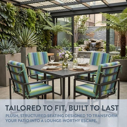 California Umbrella Outdoor Dining Chair, Set of 4 Patio Seat Cushions, 20 x 40 Inch, Premium Outdoor Memory Foam, Fade Resistant, Sunbrella Fabric, Fabric Ties, Seville Seaside