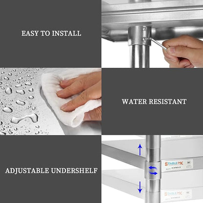 STABLEINK Stainless Steel Small Table with Undershelf 30”x24 for Prep | NSF Certified Heavy Duty Metal Work Table Workbench for Commercial Kitchen Restaurant Hotel Laundry Garage Chef Homemaker