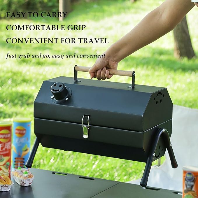 Folding Portable Barbecue Charcoal Grill,Tabletop Charcoal Outdoor Indoor BBQ Grill Durable Small Charcoal Barbecue for Patio Balcony Picnic Camping Cooking(Black)