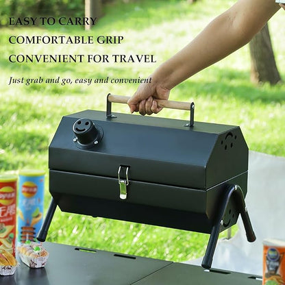 Portable Charcoal Grill, with Double-Sided Grate, Tabletop Outdoor Barbecue Smoker, Small BBQ Grill for Outdoor Cooking Backyard Camping Picnics Beach(Green)