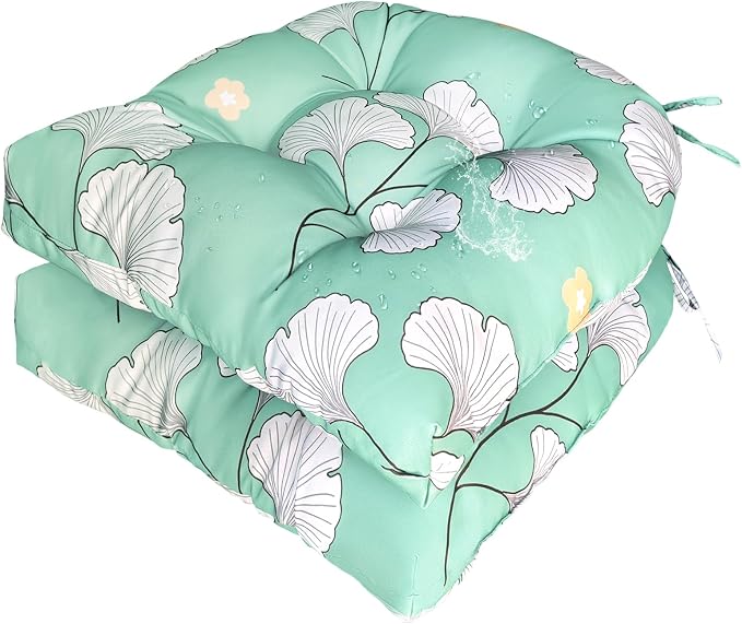 Gnostik Waterproof Outdoor Chair Cushions Set of 2, 18.6"X18.6" U Shaped Seat Cushions, Patio Furniture Cushion for Porch Lawn Chairs, Ginkgo Leaf