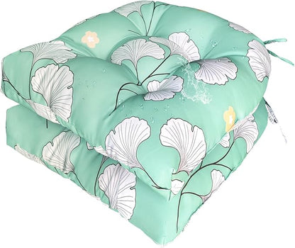 Gnostik Waterproof Outdoor Chair Cushions Set of 2, 18.6"X18.6" U Shaped Seat Cushions, Patio Furniture Cushion for Porch Lawn Chairs, Ginkgo Leaf
