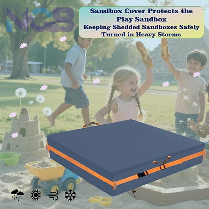 Outdoor Sandboxes Cover,600D Waterproof Oxford Fabric with Two Reflective Carrying Handles and a Loop of 8.1 Metre Webbing Carabiners,Elasticated Drawstring at the Bottom.77 L x 77" W x 8" H,Grey.