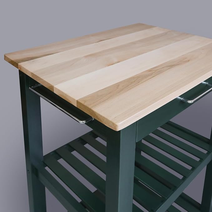 Casual Home Sunrise (Small) with Solid Harvest Hardwood Top Kitchen Island, 22.75" W, Natural/Hunter Green