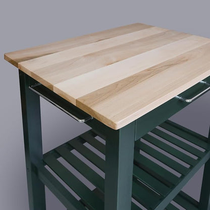 Casual Home Sunrise (Small) with Solid Harvest Hardwood Top Kitchen Island, 22.75" W, Natural/Hunter Green