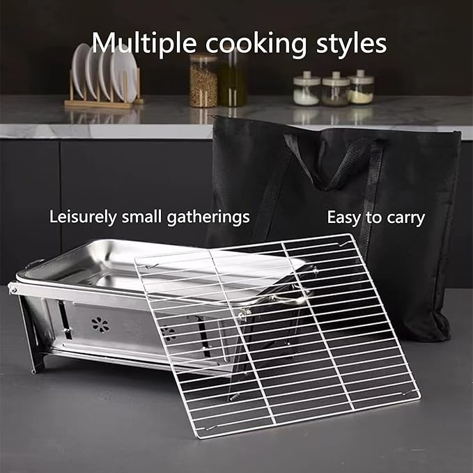 Charcoal Grill Portable Barbecue Grill Stainless Steel Foldable Barbecue Grill Camping Barbecue Grill Tabletop Barbecue Grill For Family Outdoor Barbecue, Cooking, Camping Picnic Travel Patio Wh