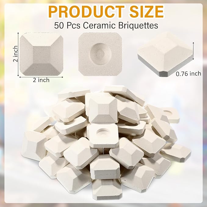 Baquler 50 Pcs Ceramic Briquettes for Gas Grill Replacement 2"x2" Universal BBQ Grill Briquettes, Reusable Even Heat Distribution Stone for Most Grills, Reusable Heat Plates Alternative