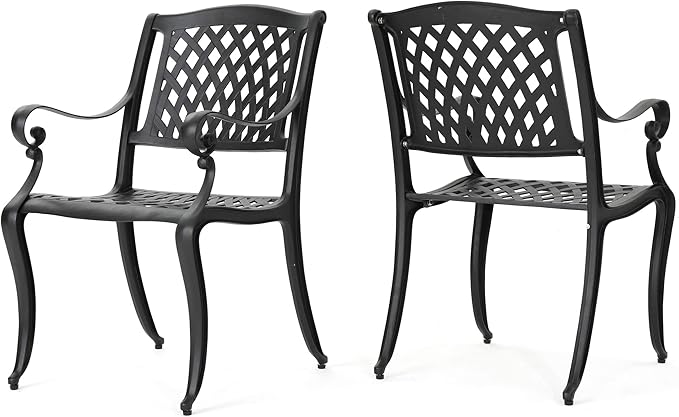 Christopher Knight Home Hallandale Outdoor Cast Aluminum Chairs, 2-Pcs Set, Antique Matte Black