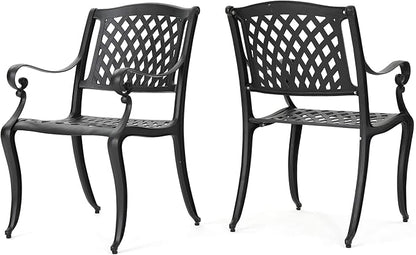 Christopher Knight Home Hallandale Outdoor Cast Aluminum Chairs, 2-Pcs Set, Antique Matte Black