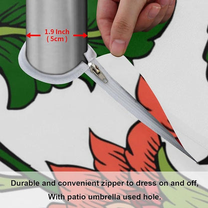 Vintage Red Floral Round Tablecloth 60" Waterproof Spillproof Polyester Fabric Table Cover with Zipper Umbrella Hole for Outdoor Patio Garden Dining Party
