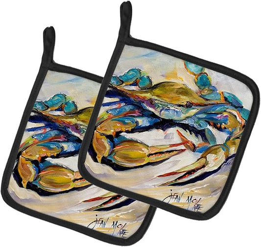 Caroline's Treasures JMK1255PTHD #20 Crab Pair of Pot Holders Kitchen Heat Resistant Pot Holders Sets Oven Hot Pads for Cooking Baking BBQ, 7 1/2 x 7 1/2