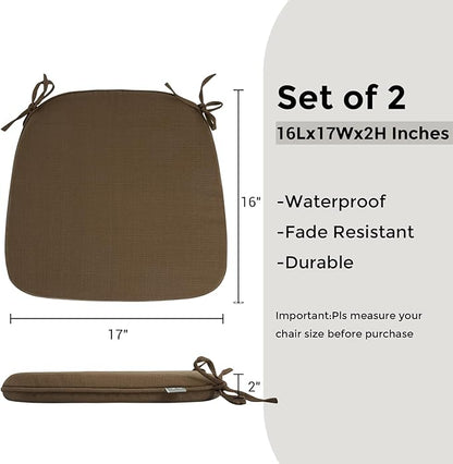 Outdoor Chair Cushions Set of 2,Patio Seat Cushion 17"x16"x2",U-Shaped Dining Chair Cushion 17 by 16 Inch,Water Resistant,Fade-Resistant Chair Pads for Kitchen Garden Furniture(Coffee Brown)