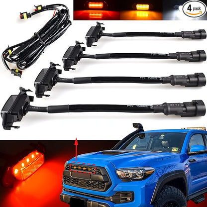 Boigoo Truck Red Grille Lights for Tacoma TRD Pro Grilles Decorative Lamps | Grill Lamp Fits 2005-2011 & 2016-2019 Tacoma TRD Pro Off-Road Limited Sport SR5 SR Grilles RED LED Smoked Lens 4pcs with fuse