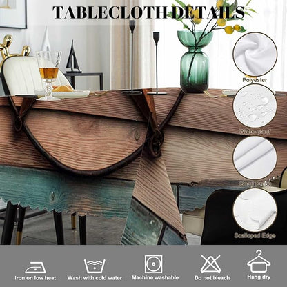 Swono Wooden Texas Rectangle Tablecloth Western Country Barn Texas Star Table Cloth Dining Table Cover for Home Kitchen Restaurant Party Buffet Picnic, 52x70 Inch