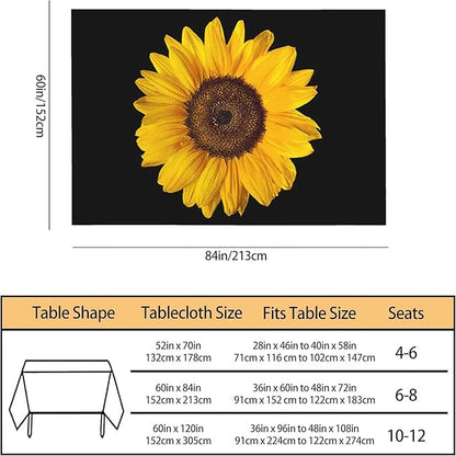 TKS MITLAN Sunflower Tablecloth 60x84 Inch Rectangular Petal Bloom Plant Yellow Flower Dark Elegant Botanical Oblong Table Cloth Kitchen Table Decorations for Home Dinner Party