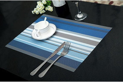 Zupro Placemats Set of 4 Washable Heat-Resistant Non Slip Braided Table Mats Woven PVC Vinyl Kitchen Place Mats for Everyday use or Dinner Parties BBQs Indoor and Ourdoor Use.18"x12"(Blue)