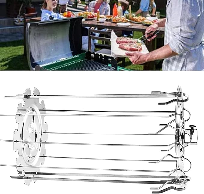 Stainless Steel Rotisserie Skewers, 10 Piece Oven Rotisserie Kit with Detachable Skewers and Plates Food Grade for BBQ Grilling Kebabs Chicken Vegetables
