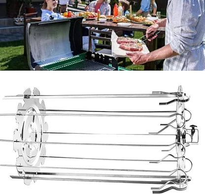 Stainless Steel Rotisserie Skewers, 10 Piece Oven Rotisserie Kit with Detachable Skewers and Plates Food Grade for BBQ Grilling Kebabs Chicken Vegetables