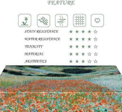 60x120 Inch Oil Painting Rectangle Tablecloth Red Wild Flower Grassland Table Cloth Impressionist Art Washable Durable Table Cover for Dining Garden Atelier BBQ Home Decor