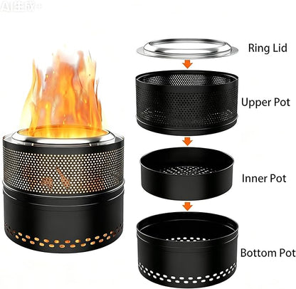 Outdoor Smokeless Fire Pit, 20'' Portable FirePits for Camping, Smokeless FirePit for Outside with Carry Bag, Wood Burning Stove, Stainless Steel，Black