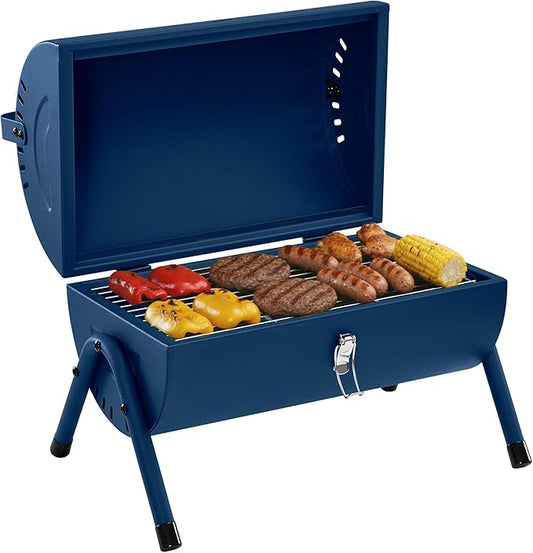 CC1015B Portable Charcoal Grill, 147 Sq. In. Cooking Area, with Four Air Vents, Lid Latch Buckle, Lid Handle, for Outdoor Backyard, Patio Parties and Picnics, Blue