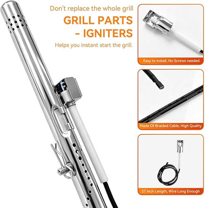 Grill Replacement Parts for Charbroil Performance 2 burner 463625217 463673517 463673519 463625219 300 Cabinet Liquid Propane, G470-5200-W1 Burner, G470-0004-W1 Heat Plate, Carryover Tubes, Igniters