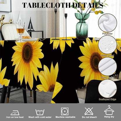 Swono 52x70 Inch Sunflowers Tablecloth Yellow Black Floral Blossom Sunflower Farmhouse Dining Table Cloth Anti-Stain Talking Table Cover for Kitchen Dinning Room Coffee Store