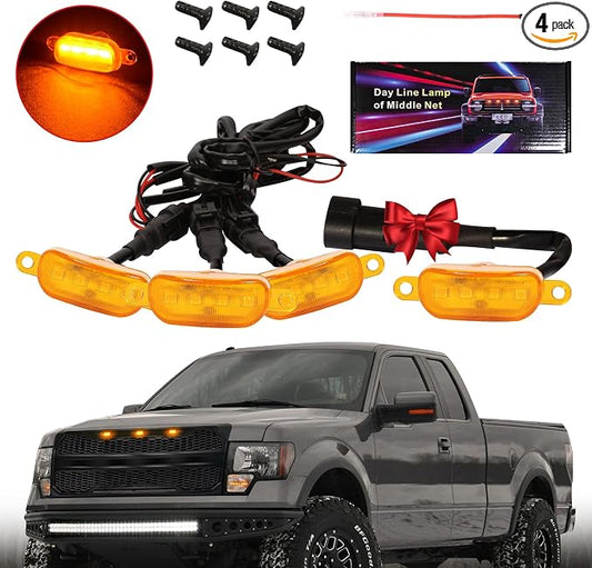Led Front Grille Lights For 2004-2020 Ford F150,2017-2022 F250,2013-2018 Dodge Ram 1500 Raptor Style Aftermarket Grill Replacement Grills Lamps kit Accessories (Yellow shell yellow light)