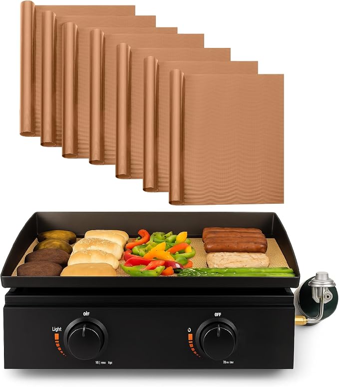 UNCO- Copper Grill Mats for Outdoor Grill, 13" x 15.8", 7 Pack, Nonstick Reusable Grilling Mats for Outdoor Grill, BPA and PFOA Free with PTFE-Fiberglass Coating