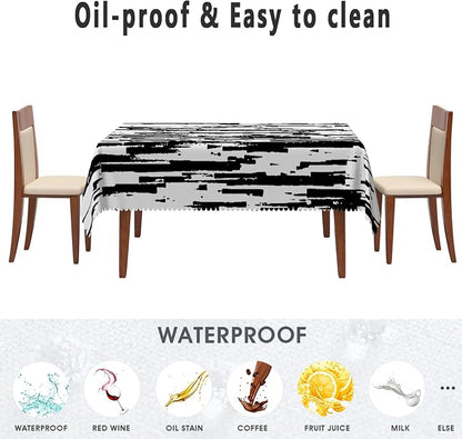 Black and White Striped Fabric Waterproof Tablecloth Vintage Texture Grain Table Cloth Dust-Proof Table Cover Protector for Restaurant Picnic Camping BBQ Decorative for Home Decor 52x70 Inch