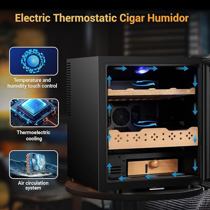 Electric Humidor for Cigars, 50L 300 Counts Large Capacity, Thermostatic Electric Cigar Cooler Cabinet with Spanish Cedar Wood Shelves, Digital LED Screen, Smart Humidity & Temp Control, Gifts for Men