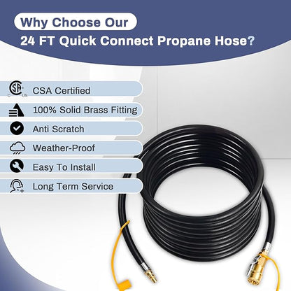 Upgraded 24FT RV Quick Connect Propane Hose for RV to Grill, Low Pressure Quick Connect Propane Hose with Elbow Adapter for 17" and 22" Blackstone Griddles/Grills