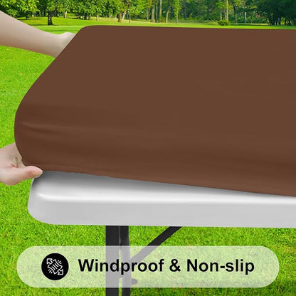 Smiry Rectangle Tablecloth, Elastic Fitted Flannel Backed Vinyl Tablecloths for 6ft Folding Tables, Waterproof Wipeable Table Covers for Indoor, Outdoor, Picnic and Camping (Tan, 30"x72")