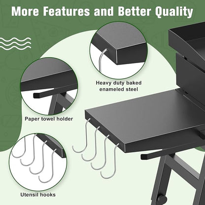 Griddle Side Shelf for Blackstone 17" and 22" Griddle Stand 5013, Griddle Table for Blackstone Griddle Stand with Sideshelf, Tool Hooks, Paper Towel Holder, Fit for 17 22 Inch Propane Table Top