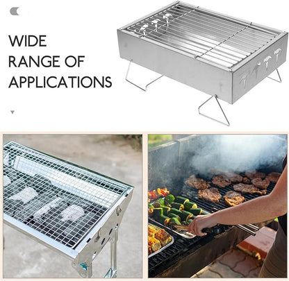 Toyvian Foldable Stainless Steel Barbecue Grill for Outdoor Camping Bbq, Portable Charcoal Stove 36x26.5x17.5cm, Compact Outdoor Cooking Rack