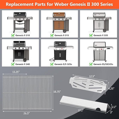 QuliMetal SUS304 18.75" Grill Grates with 66032 Flavorizer Bars & Heat Deflectors for Weber Genesis II 300 /LX 300, GS4 Genesis II E-310 E-315 S-335 Series Gas Grill, 66795 66095 66040 Grill Parts