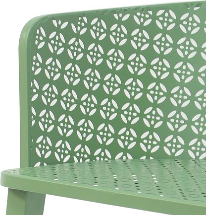 Christopher Knight Home Set of 2 Rivera Patio Iron Dining Chairs, Geometric-Carved Pattern Round Backrest, Armchair for Kitchen, Restaurant, Garden, Balcony, Porch, Backyard, Poolside, Matte Green