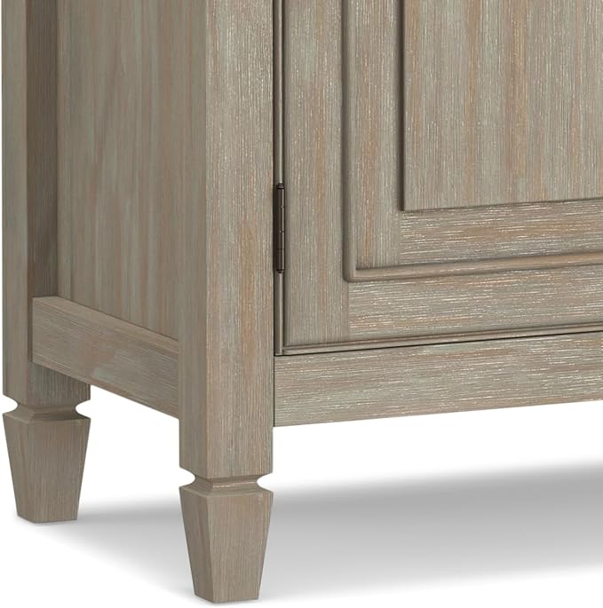 SIMPLIHOME Connaught 40" Wide Solid Wood Cabinet in Distressed Grey | Traditional slim entryway and living room organizer for hats, gloves, shoes and keys with space-saving storage design.