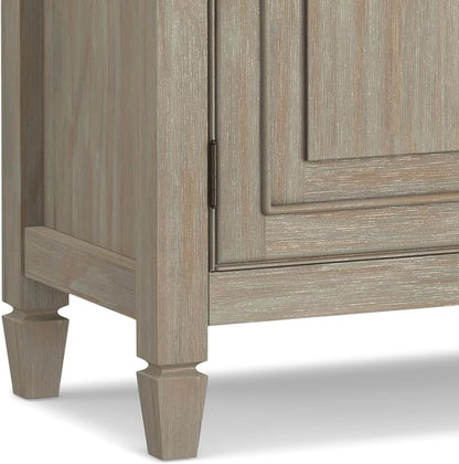 SIMPLIHOME Connaught 40" Wide Solid Wood Cabinet in Distressed Grey | Traditional slim entryway and living room organizer for hats, gloves, shoes and keys with space-saving storage design.
