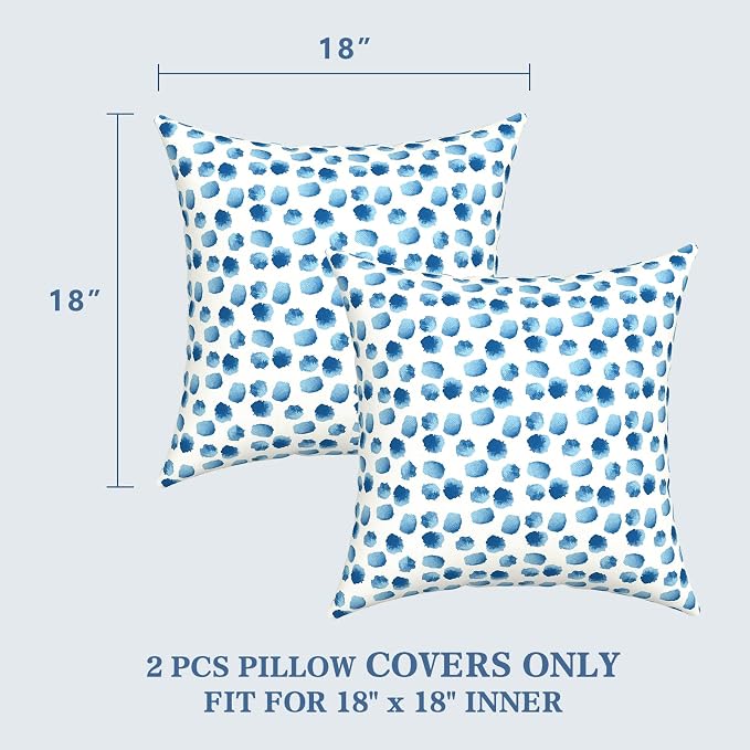 LVTXIII 2 Pack Outdoor Pillow Covers ONLY 18x18 Inch, Water-Repellent Square Decorative Cushion Covers for Patio Furniture, Garden, Sofa, Brush Blue