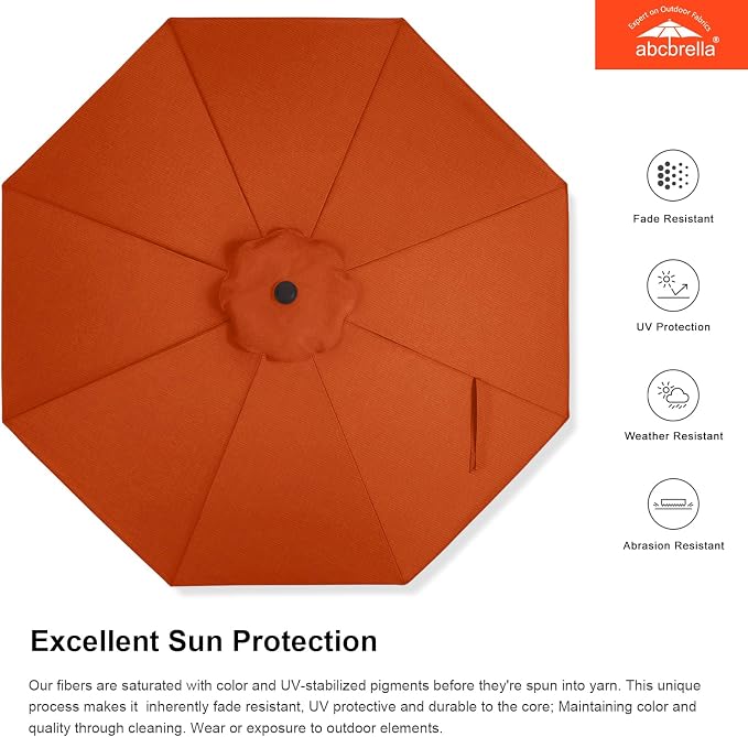 ABCCANOPY OLEFIN® 5-Year No Fading 9FT Outdoor Patio Umbrella(Orange) | Fade & UV Resistant Fabric,8 Fiberglass Ribs，Wind Vent，Crank Lift & Tilt,Outdoor Table Umbrella for Deck,Backyard,Yard