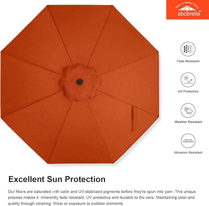 ABCCANOPY OLEFIN® 5-Year No Fading 9FT Outdoor Patio Umbrella(Orange) | Fade & UV Resistant Fabric,8 Fiberglass Ribs，Wind Vent，Crank Lift & Tilt,Outdoor Table Umbrella for Deck,Backyard,Yard