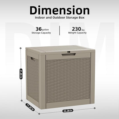 EasyUp 36 Gallon Outdoor Storage Box, Outdoor Deck Boxes for Garden Tools Equipment,Cushions and Patio Storage,Lockable and Resin,Easy to Install(Grey)