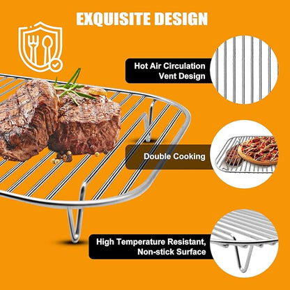 Stainless Steel Rack, 12.6×8.7 Inches Outdoor Indoor Grill Stand Flex Flame Combi Accessories for Ninja OG751 OG701 Woodfire and other Wood fire Electric Air Fryer, Dishwasher Safe