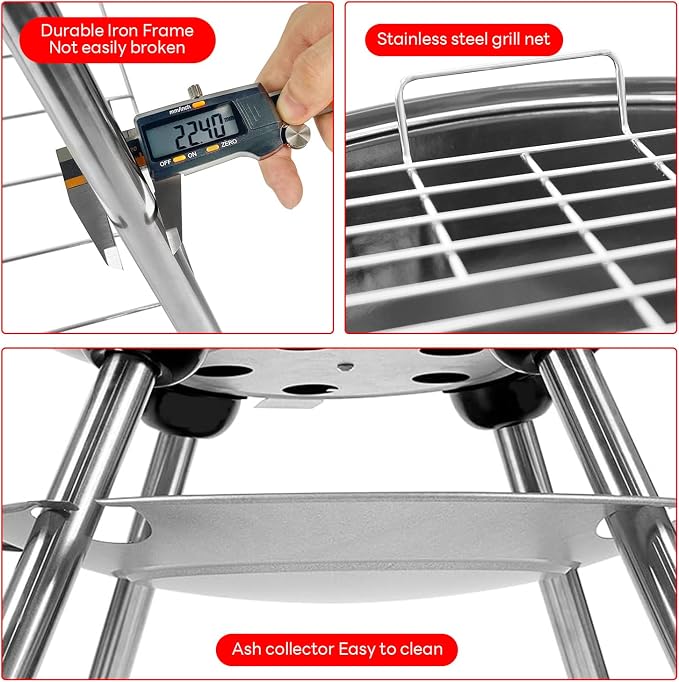Charcoal Grills - 18 inch Portable Grills, insulated lid bbq grills, camping, picnics and backyards,red