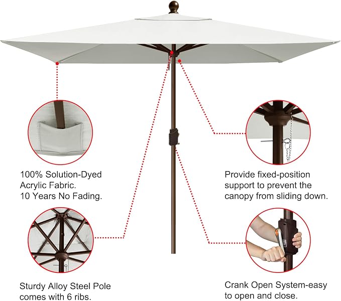 EliteShade USA 10-Year-Non-Fading 6.5x10Ft Rectangular Market Patio Umbrella, UPF 50+ UV Protection Performance Sun Umbrella, Heavy Duty Commercial Grade Outdoor Table Umbrella with Crank, Windproof Vented Top for Garden, Pool, Deck and Outdoor Playset...