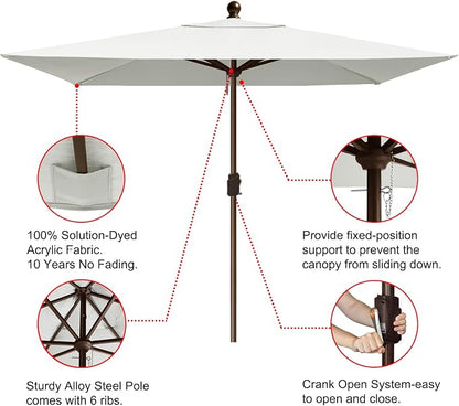 EliteShade USA 10-Year-Non-Fading 6.5x10Ft Rectangular Market Patio Umbrella, UPF 50+ UV Protection Performance Sun Umbrella, Heavy Duty Commercial Grade Outdoor Table Umbrella with Crank, Windproof Vented Top for Garden, Pool, Deck and Outdoor Playset...