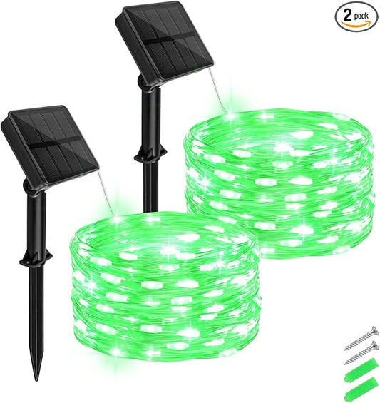 Solar Fairy Lights Green Outdoor Waterproof,16.4ft 50LED Solar String Lights Green for Outside 8 Modes 2 Packs for Patio Backyard Garden Deorations Green
